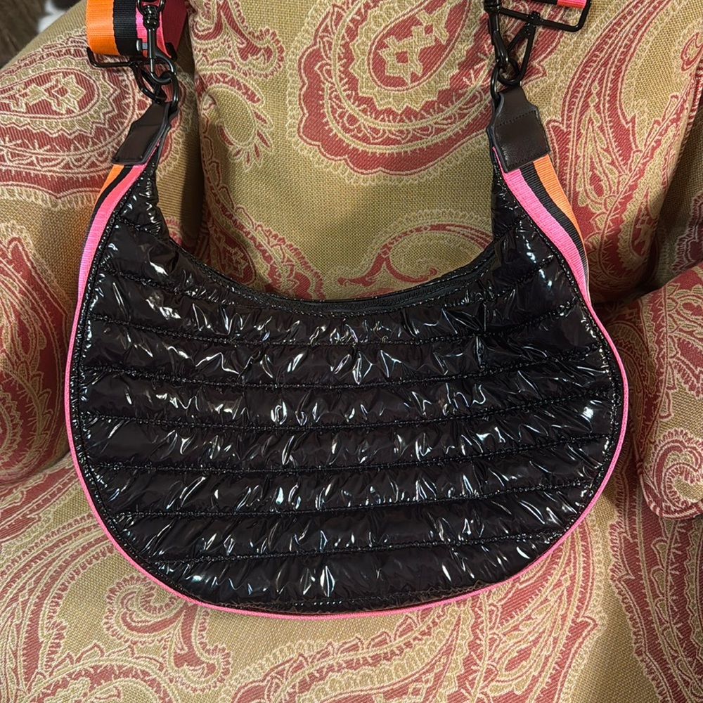BCBGeneration Handbag Purse Shoulder Crossbody Black Puffer 2-in-1 Hobo